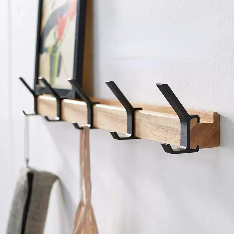 Compact Wooden Wall Coat Hook Rack Space Saver - Befez