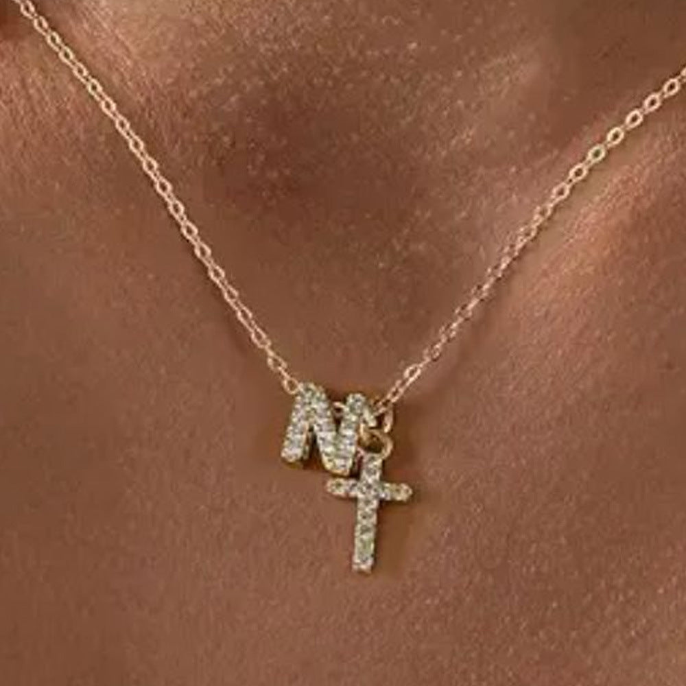 Delicate Initial and Cross Pendant Necklace