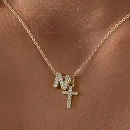 Delicate Initial and Cross Pendant Necklace