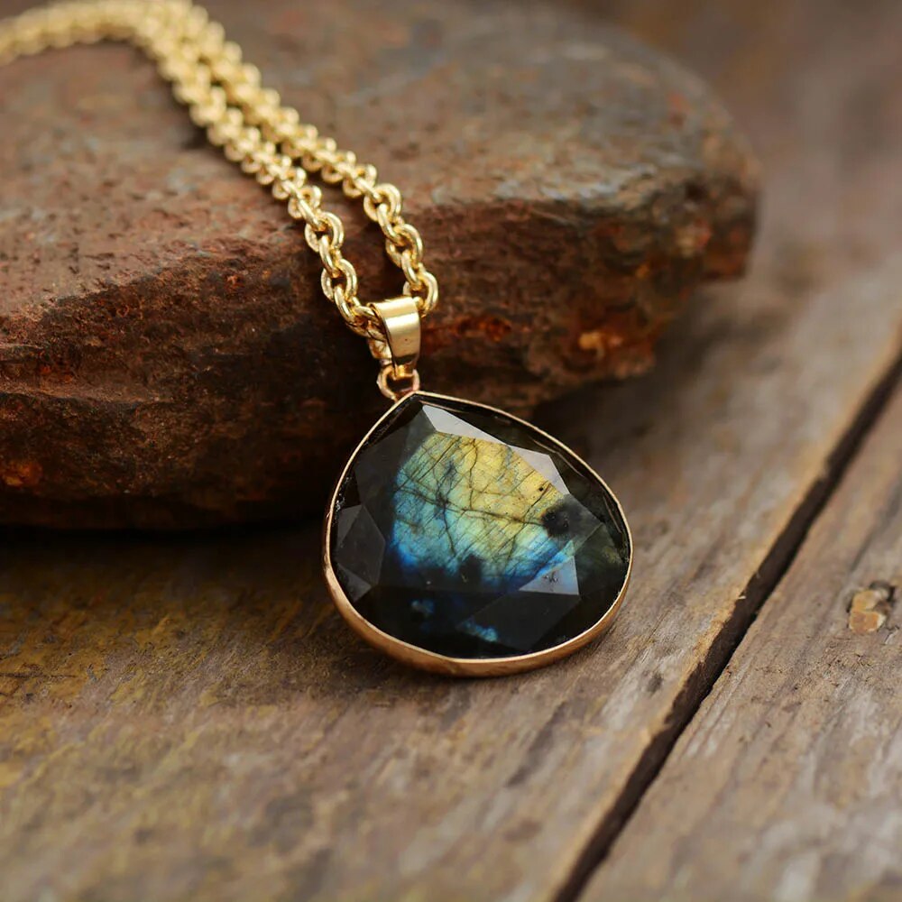 Elegant Gemstone Pendant Necklace with 14k Gold Plating - Befez