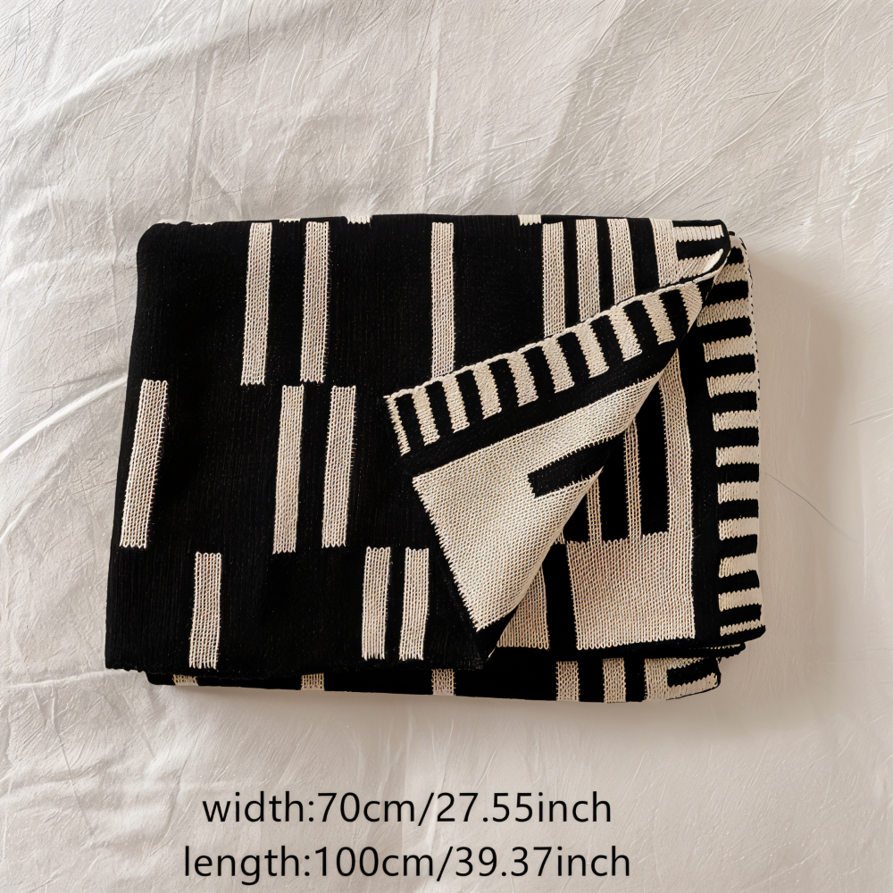 Cozy Plaid Knitted Blanket Black Beige Soft Throw