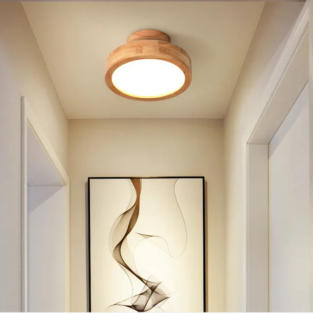 Rustic Wood Round Pendant Light - Befez