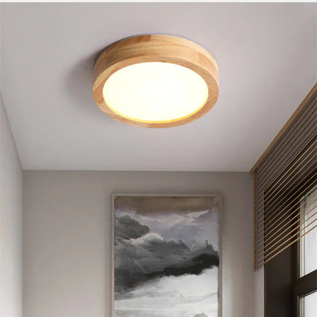 Rustic Wood Round Pendant Light