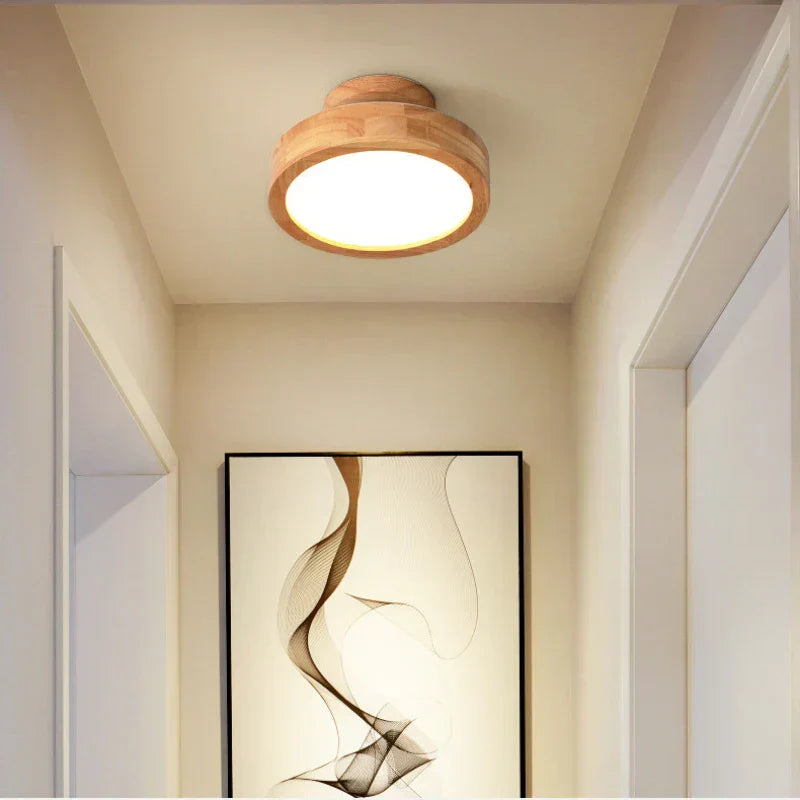 Rustic Wood Round Pendant Light