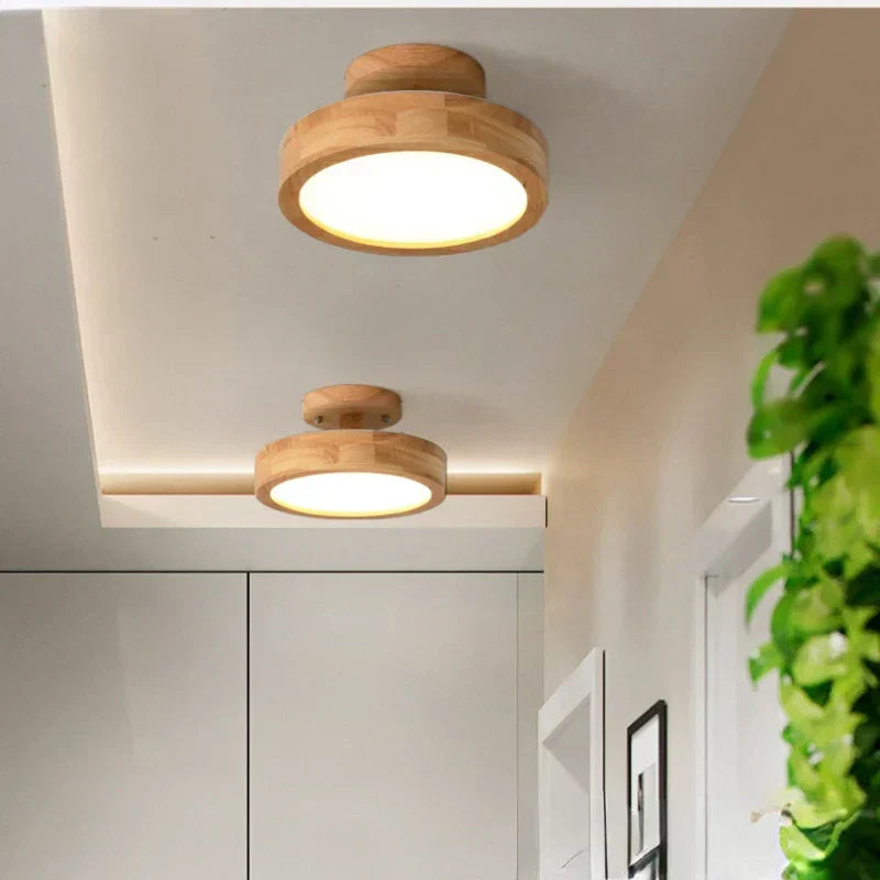 Rustic Wood Round Pendant Light