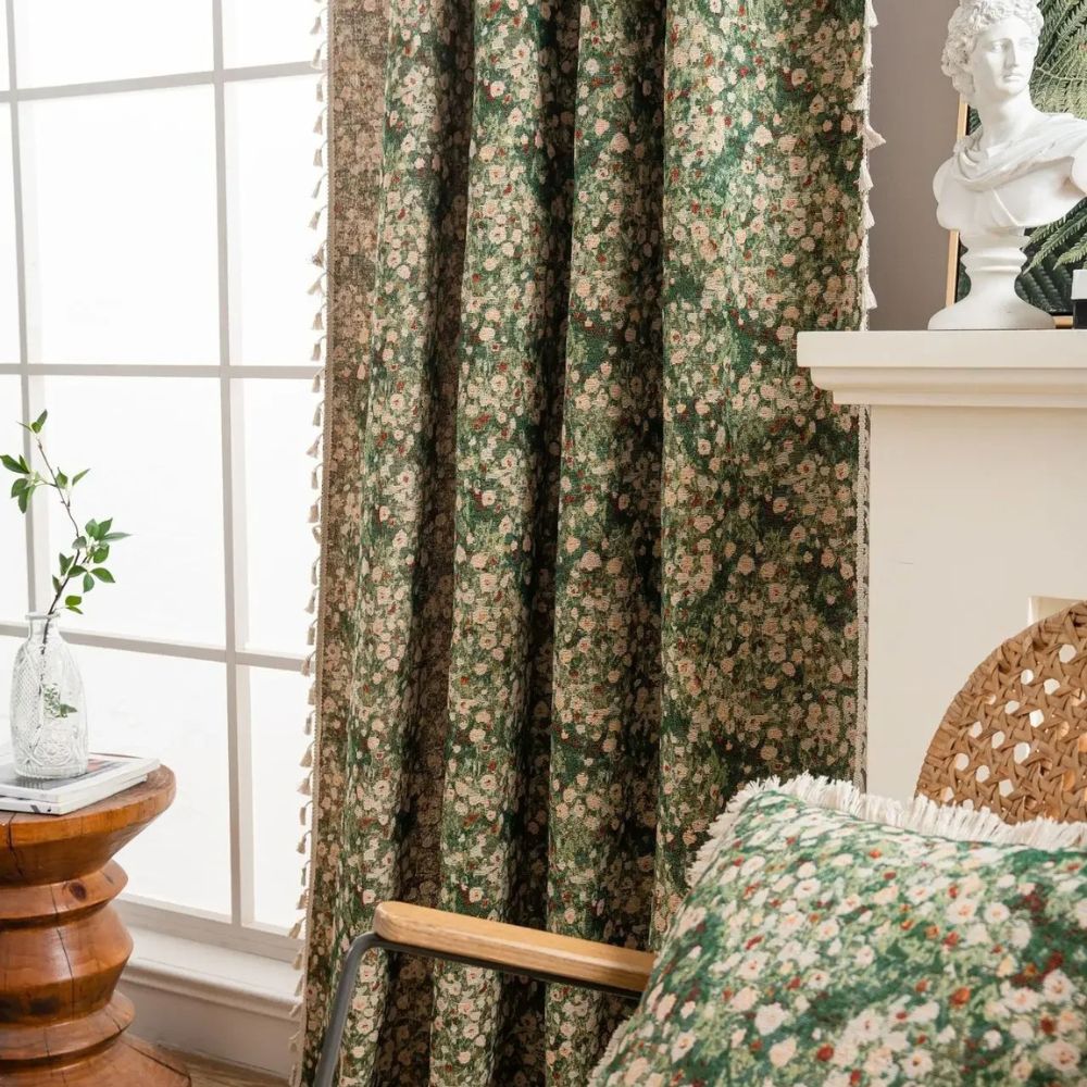 Pretty Floral Beaded Curtain Panel for Home Decor