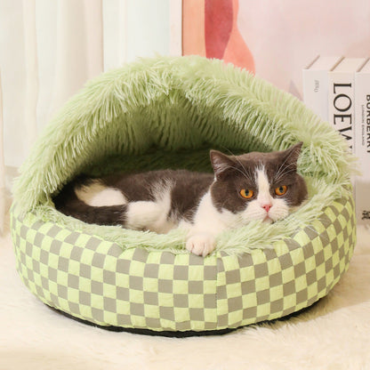 Plush Reversible Cat House Bed