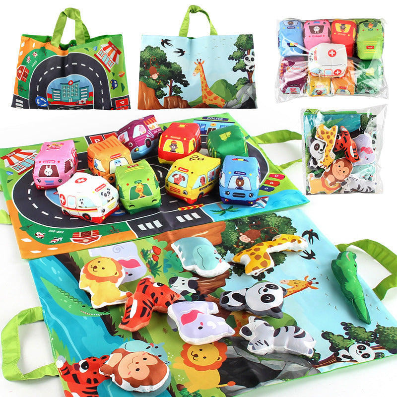 Soft 2-in-1 Plush Car Toy Set with Play Mat