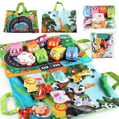Soft 2-in-1 Plush Car Toy Set with Play Mat