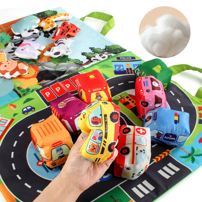 Soft 2-in-1 Plush Car Toy Set with Play Mat
