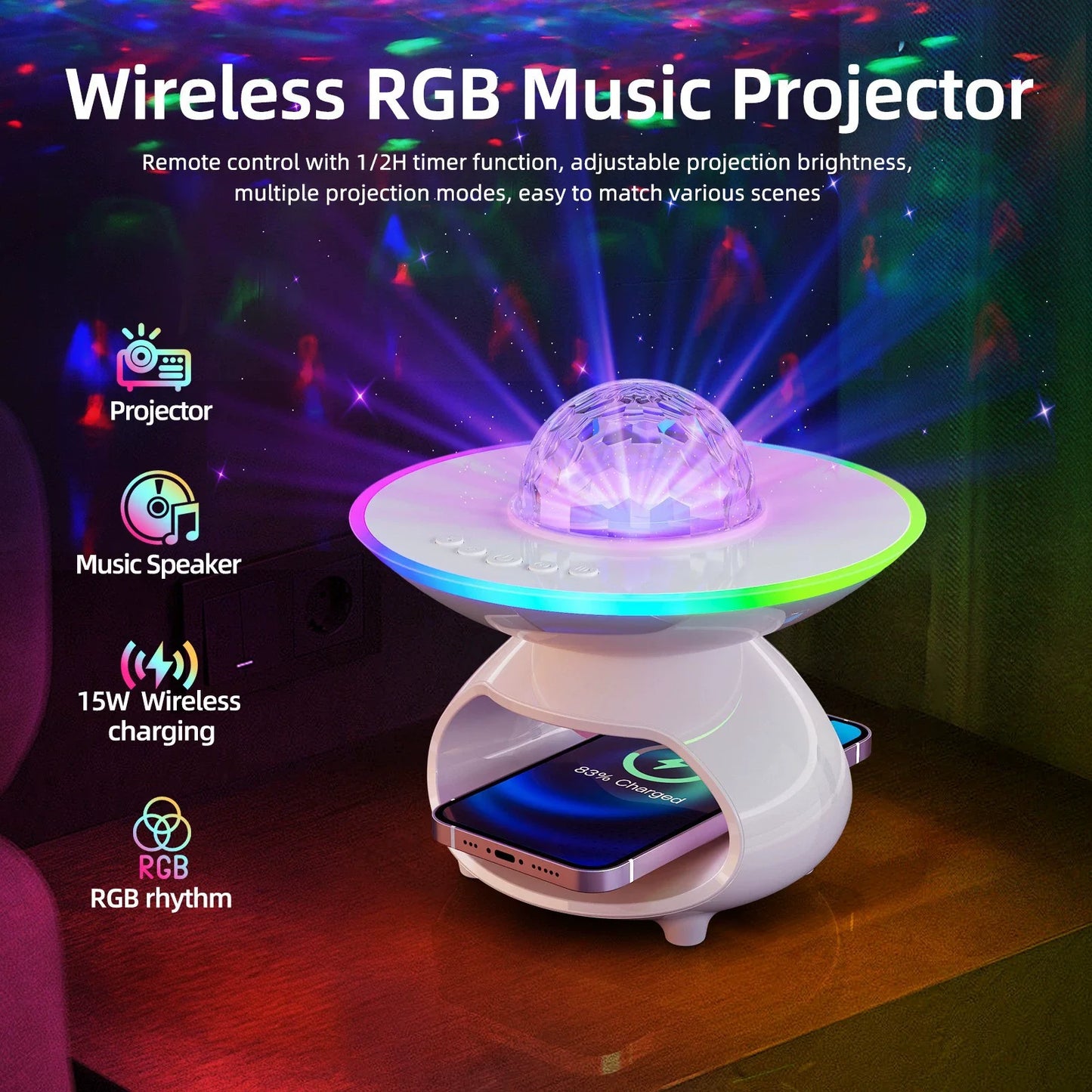 Colorful LED Wireless Charging Table Lamp