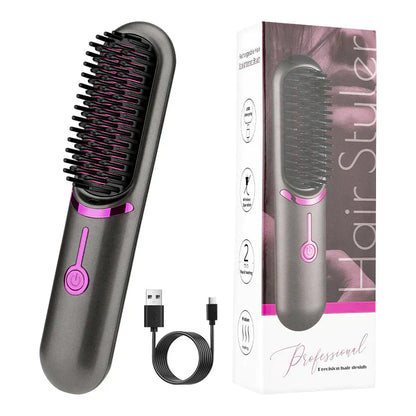 Ceramic Wireless Rechargeable Hair Straightening Brush - Befez