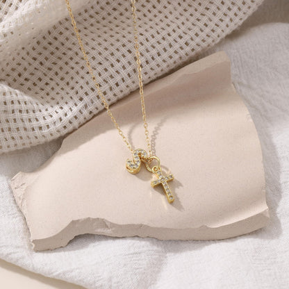 Delicate Initial and Cross Pendant Necklace