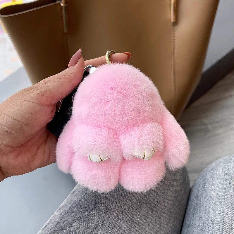 Cute Plush Bunny Pom Pom Keychain Charm
