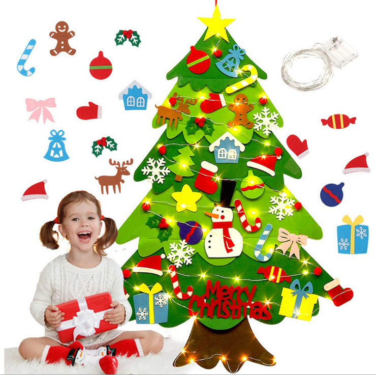 Colorful Felt Christmas Tree with String Lights