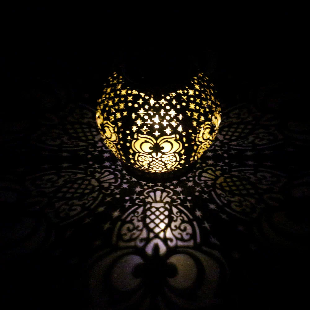 Rustic Metal Owl Lantern Pendant Light Outdoor Decor