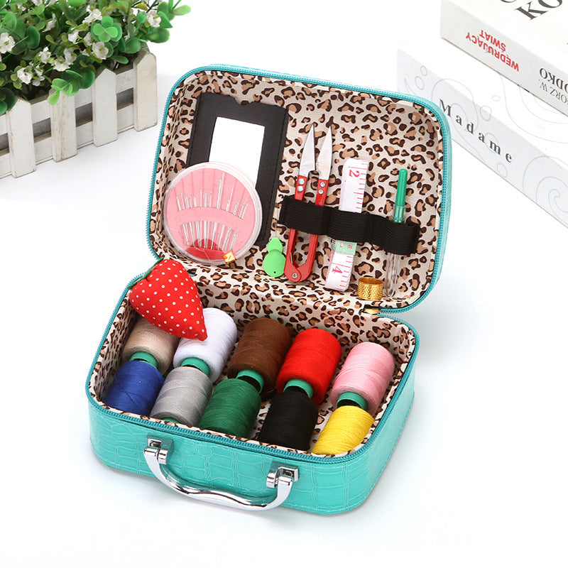 Compact Travel Sewing Kit in Leather Style Case