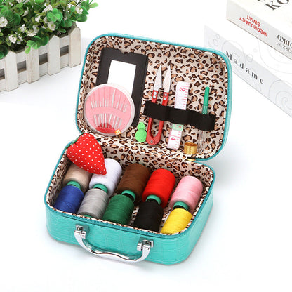 Compact Travel Sewing Kit in Leather Style Case