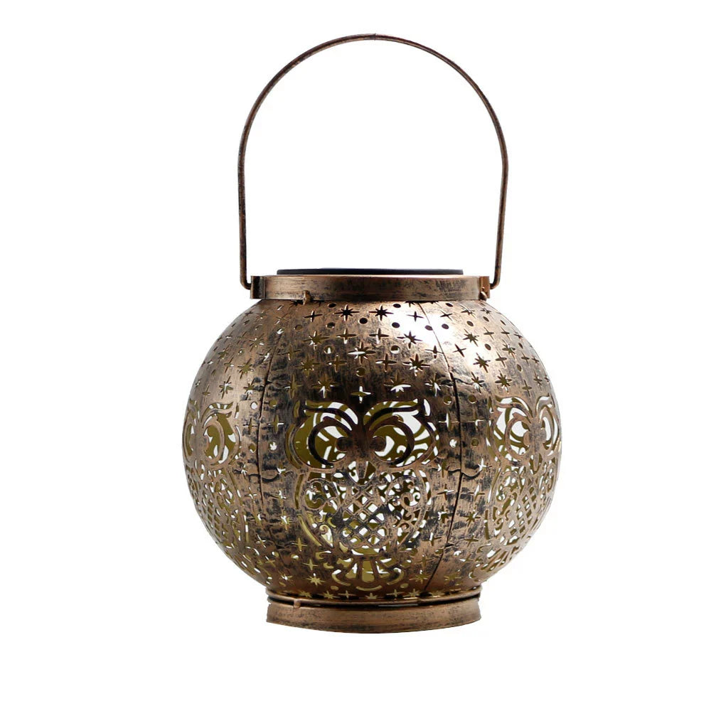 Rustic Metal Owl Lantern Pendant Light Outdoor Decor - Befez
