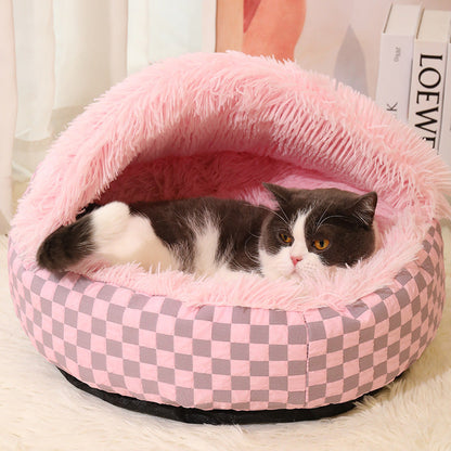 Plush Reversible Cat House Bed