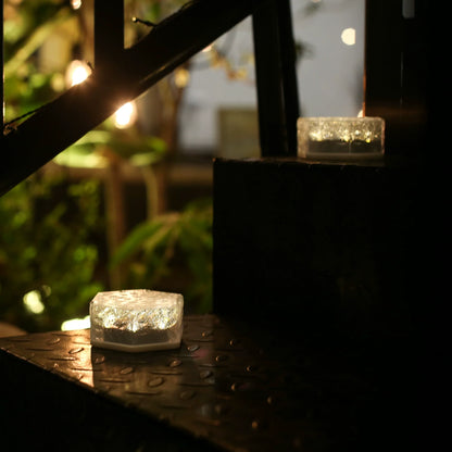 Solar Powered Yard Lamp, Waterproof Patio Floor Light, Frosty Glass Mosaic Tile