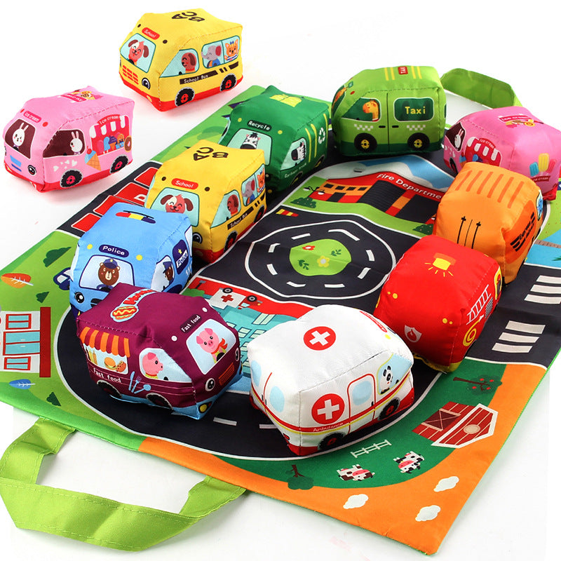 Soft 2-in-1 Plush Car Toy Set with Play Mat
