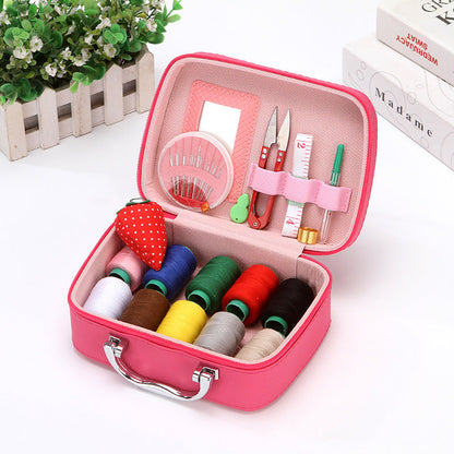 Compact Travel Sewing Kit in Leather Style Case