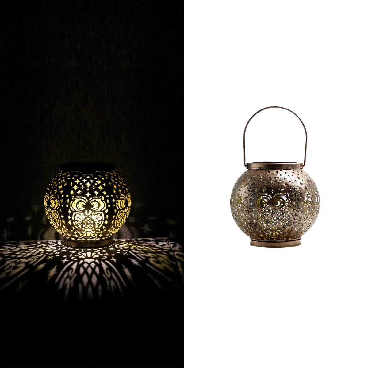 Rustic Metal Owl Lantern Pendant Light Outdoor Decor