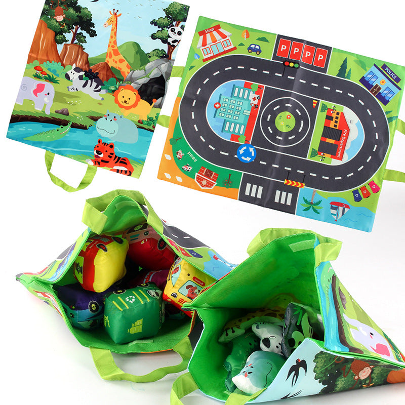 Soft 2-in-1 Plush Car Toy Set with Play Mat