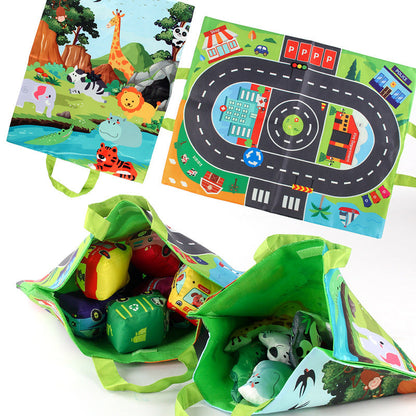 Soft 2-in-1 Plush Car Toy Set with Play Mat