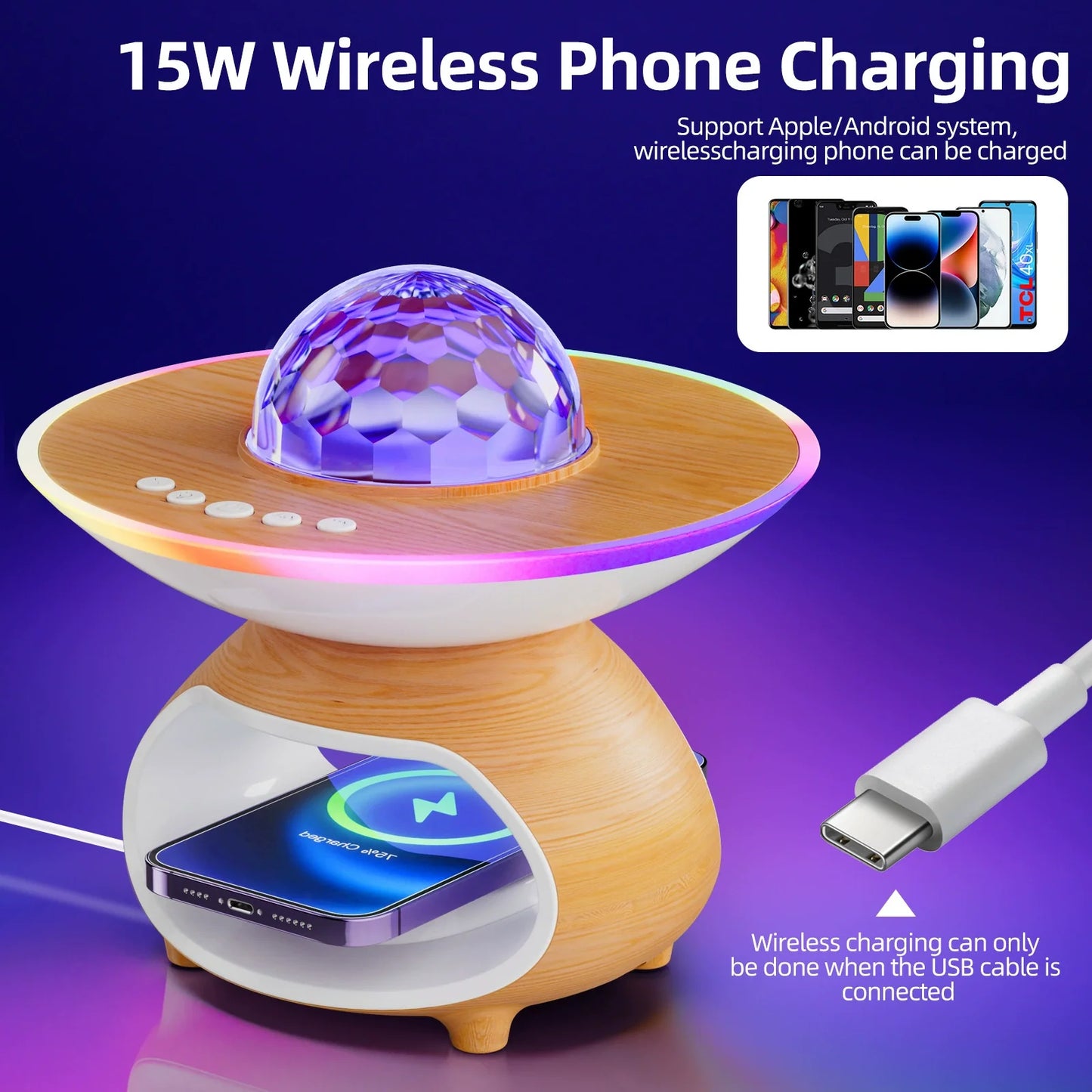 Colorful LED Wireless Charging Table Lamp