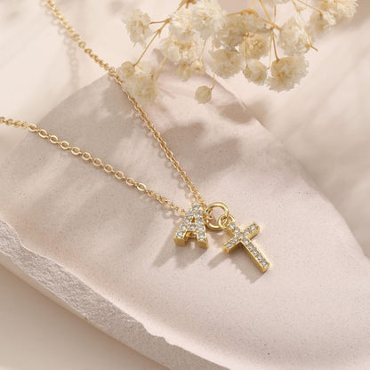 Delicate Initial and Cross Pendant Necklace