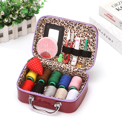 Compact Travel Sewing Kit in Leather Style Case