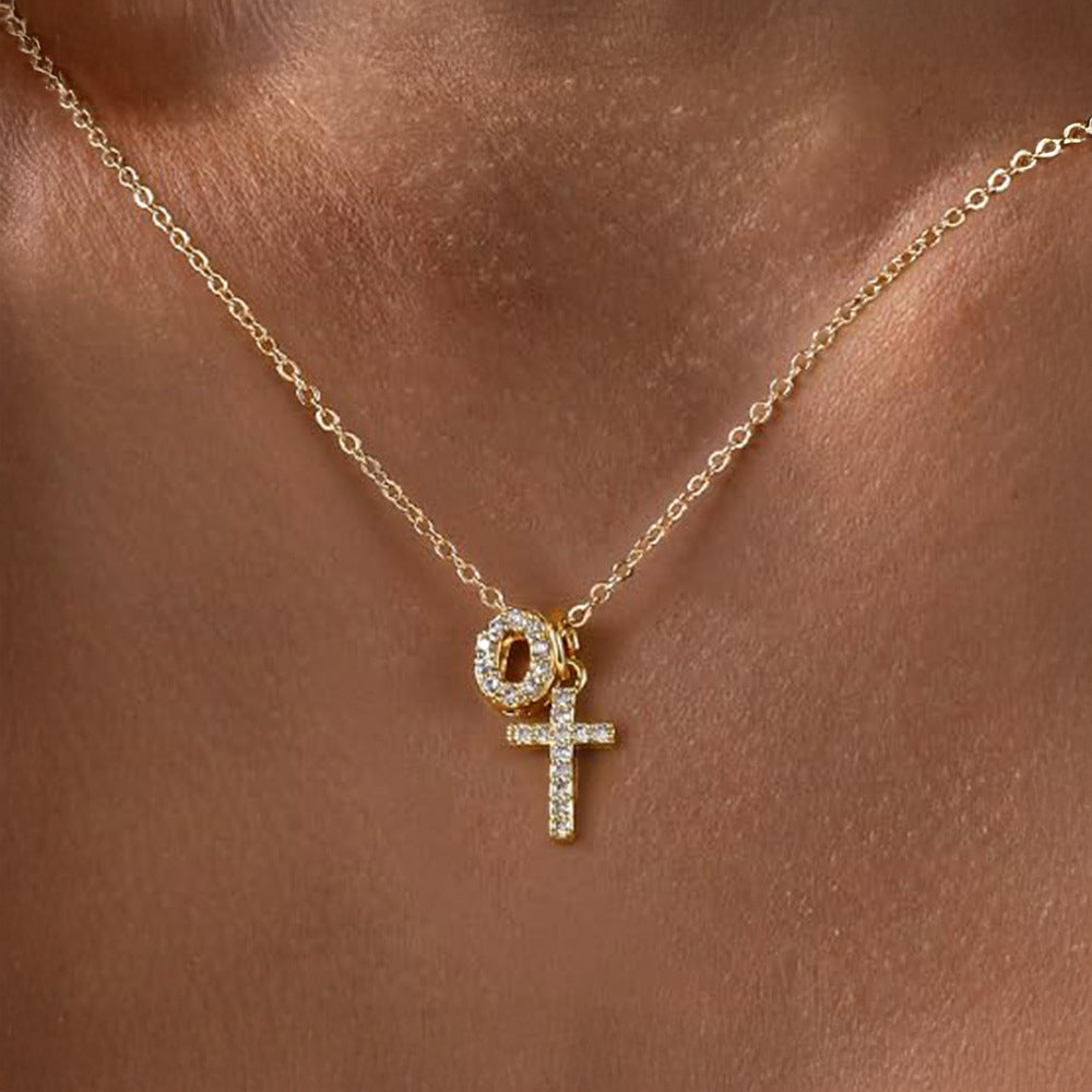 Delicate Initial and Cross Pendant Necklace