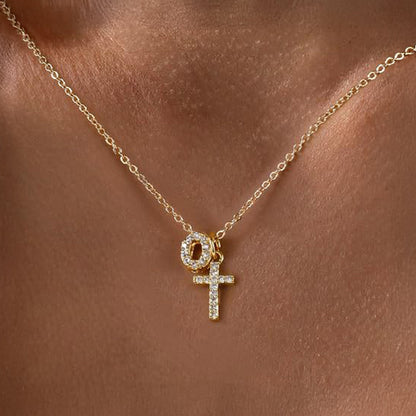 Delicate Initial and Cross Pendant Necklace