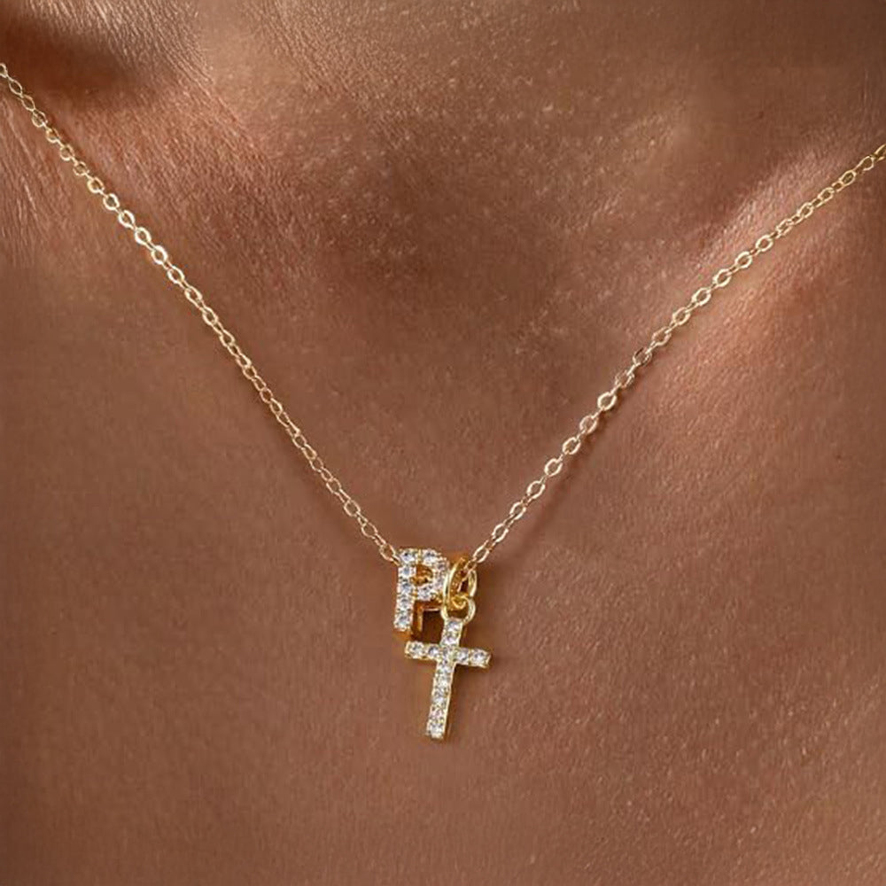 Delicate Initial and Cross Pendant Necklace