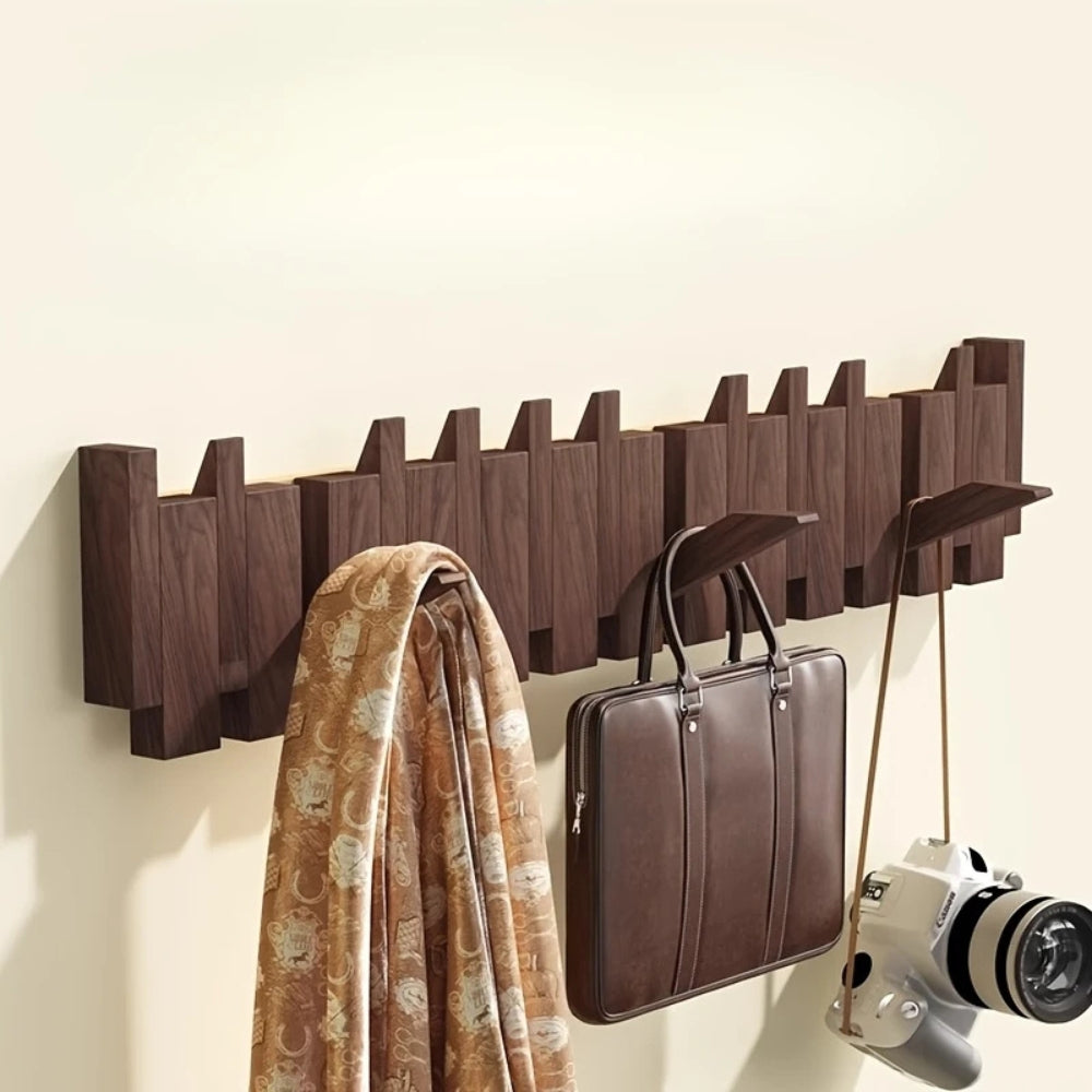 Space Saving Wooden Folding Wall Hook Rack
