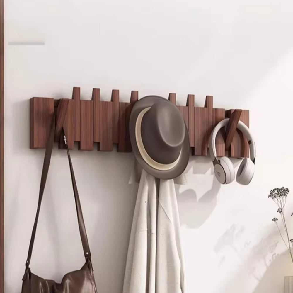 Space Saving Wooden Folding Wall Hook Rack