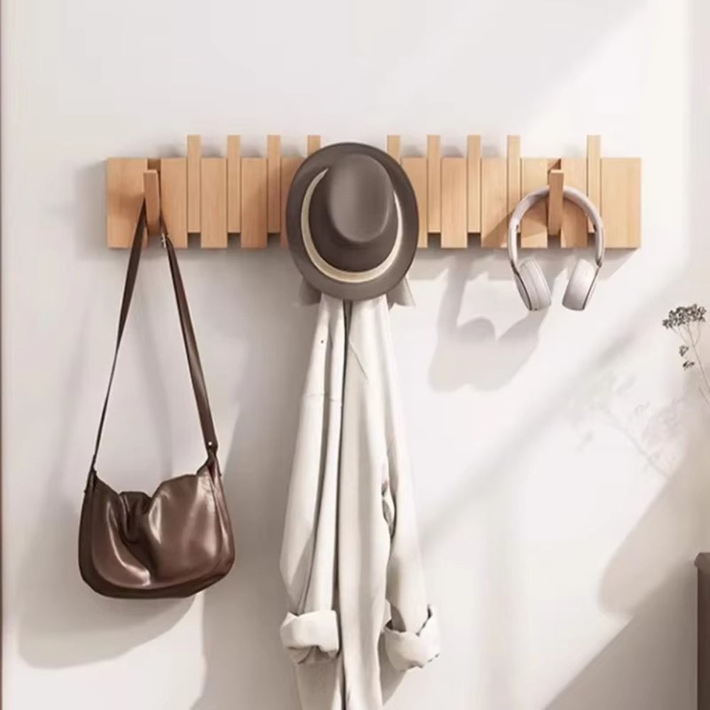 Space Saving Wooden Folding Wall Hook Rack