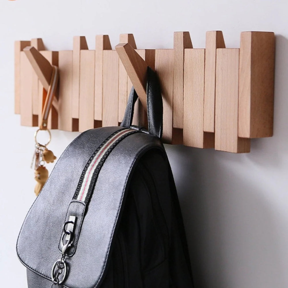 Space Saving Wooden Folding Wall Hook Rack