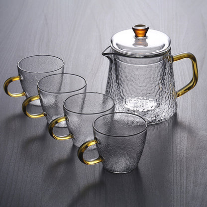 Premium Glass Teapot with Strainer and Gold Handle