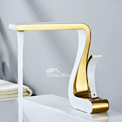 Sleek Gold Single Handle Bathroom Faucet Modern Brass Sink