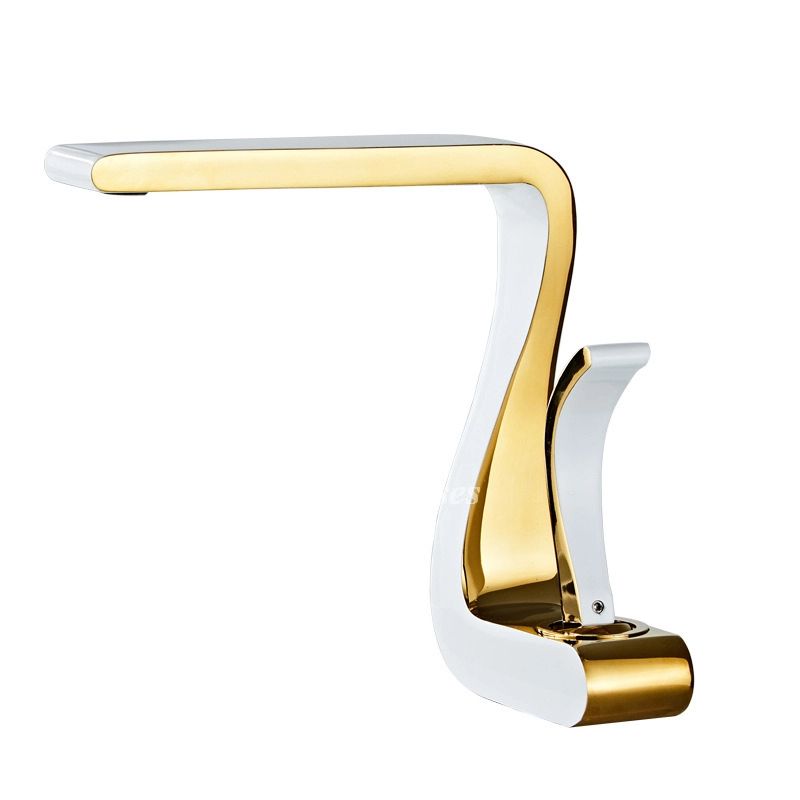 Sleek Gold Single Handle Bathroom Faucet Modern Brass Sink