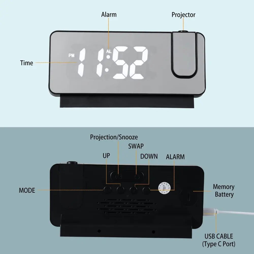 Digital Alarm Clock with Mirror Display and Big LED Screen