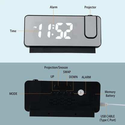 Digital Alarm Clock with Mirror Display and Big LED Screen