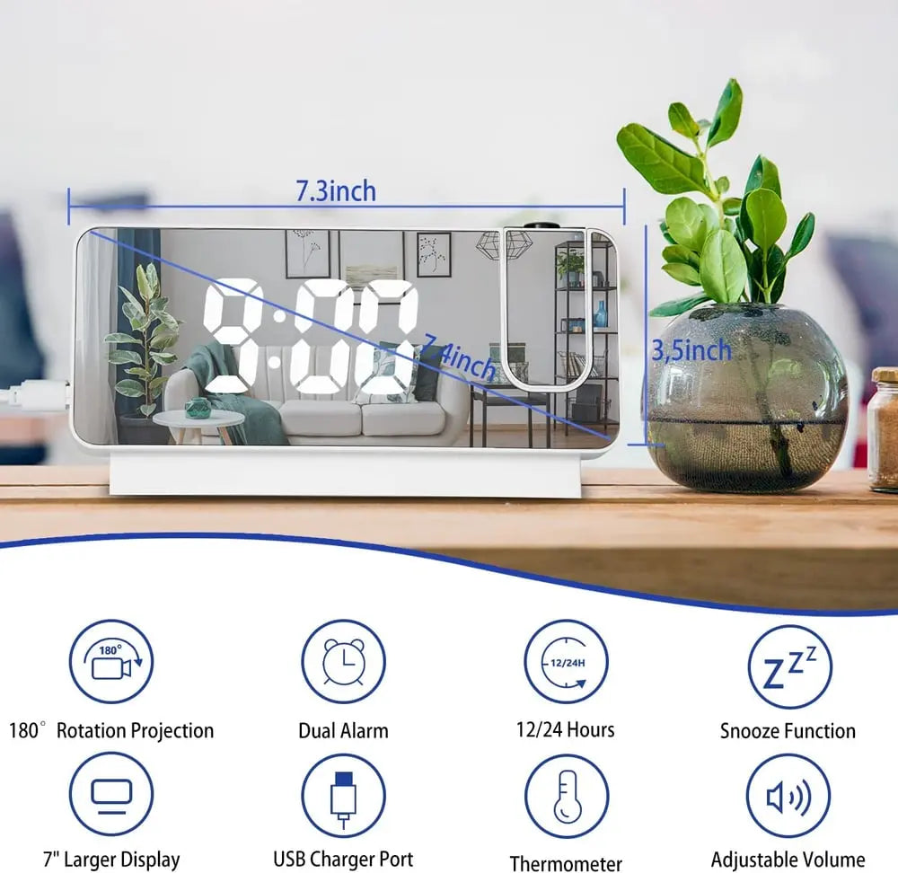Digital Alarm Clock with Mirror Display and Big LED Screen