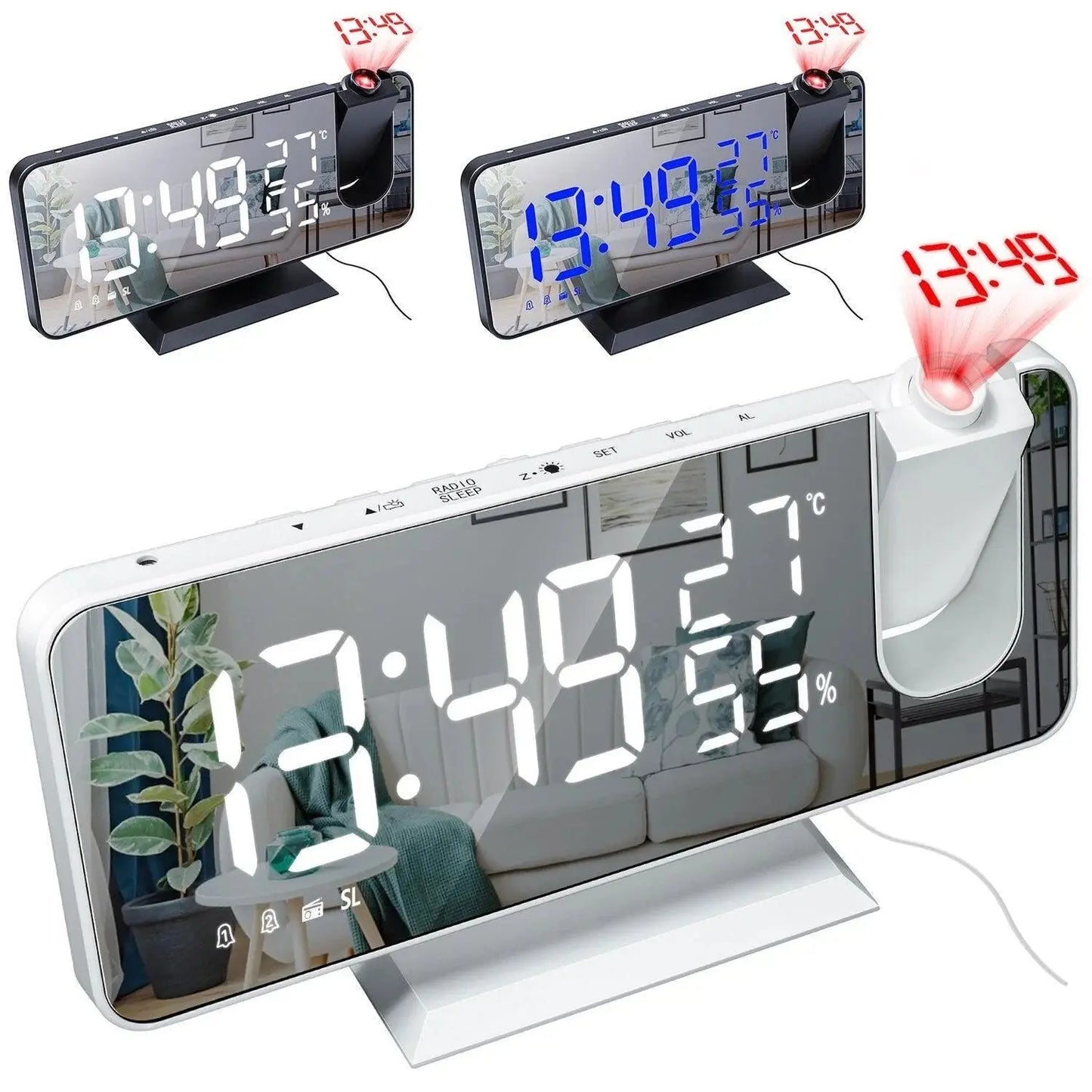 Digital Alarm Clock with Mirror Display and Big LED Screen