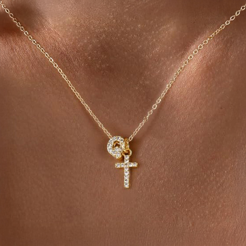 Delicate Initial and Cross Pendant Necklace