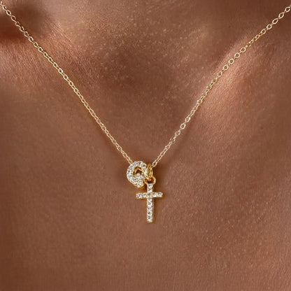 Delicate Initial and Cross Pendant Necklace