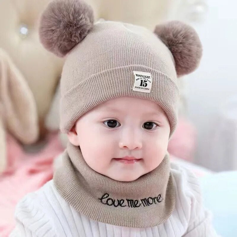 Colorful Childrens Beanie with Fuzzy Pom Pom